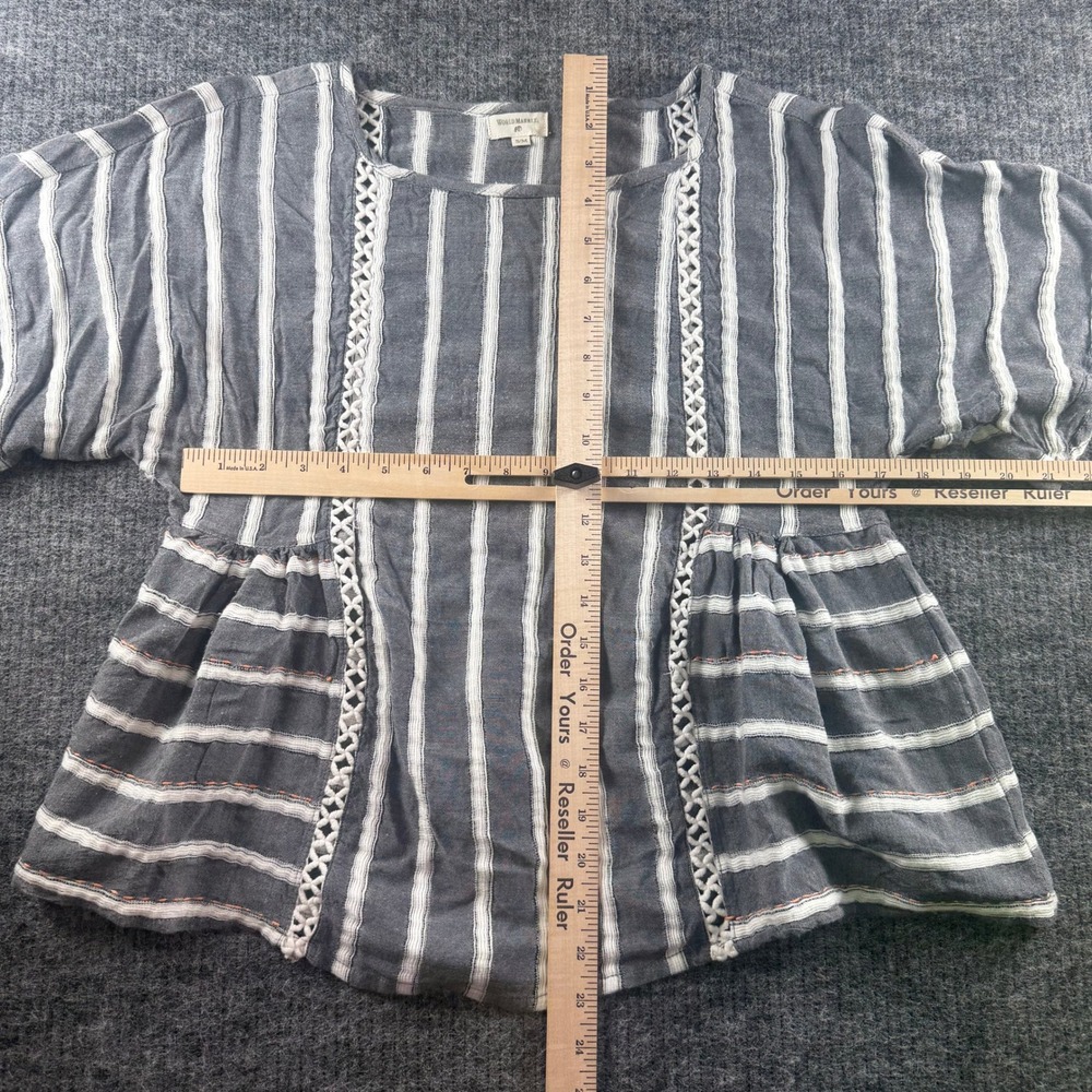 World Market Boho Striped Crochet Trim Peplum Top Grey White SM - Picture 6 of 8